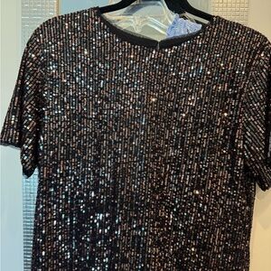 Black Sequin Short Sleeve Top